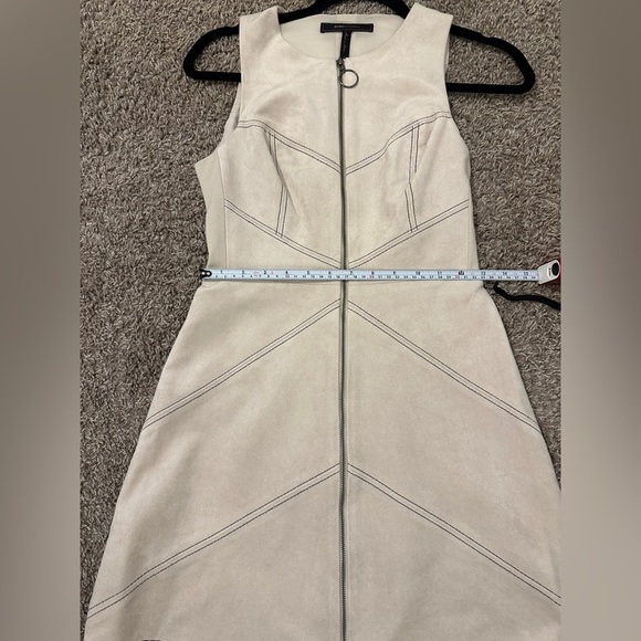 BCBGMAXAZRIA Alaina Cream Mod Style Faux Suede Ring Zip Front Dress - Picture 12 of 16